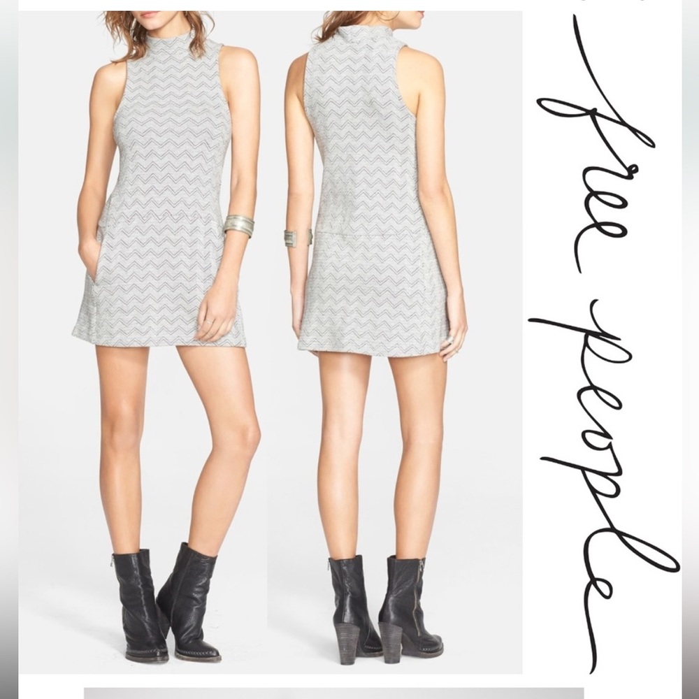 Free People Mini Dress Zigzag Shift Dress Black White Size Large